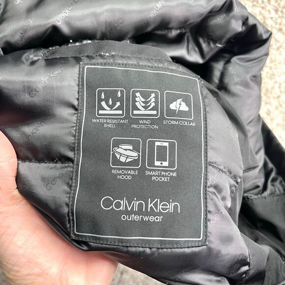 Calvin Klein Coat Men’s M Black Weather Resistant Double Zip Up w/Removable Hood - Picture 7 of 8